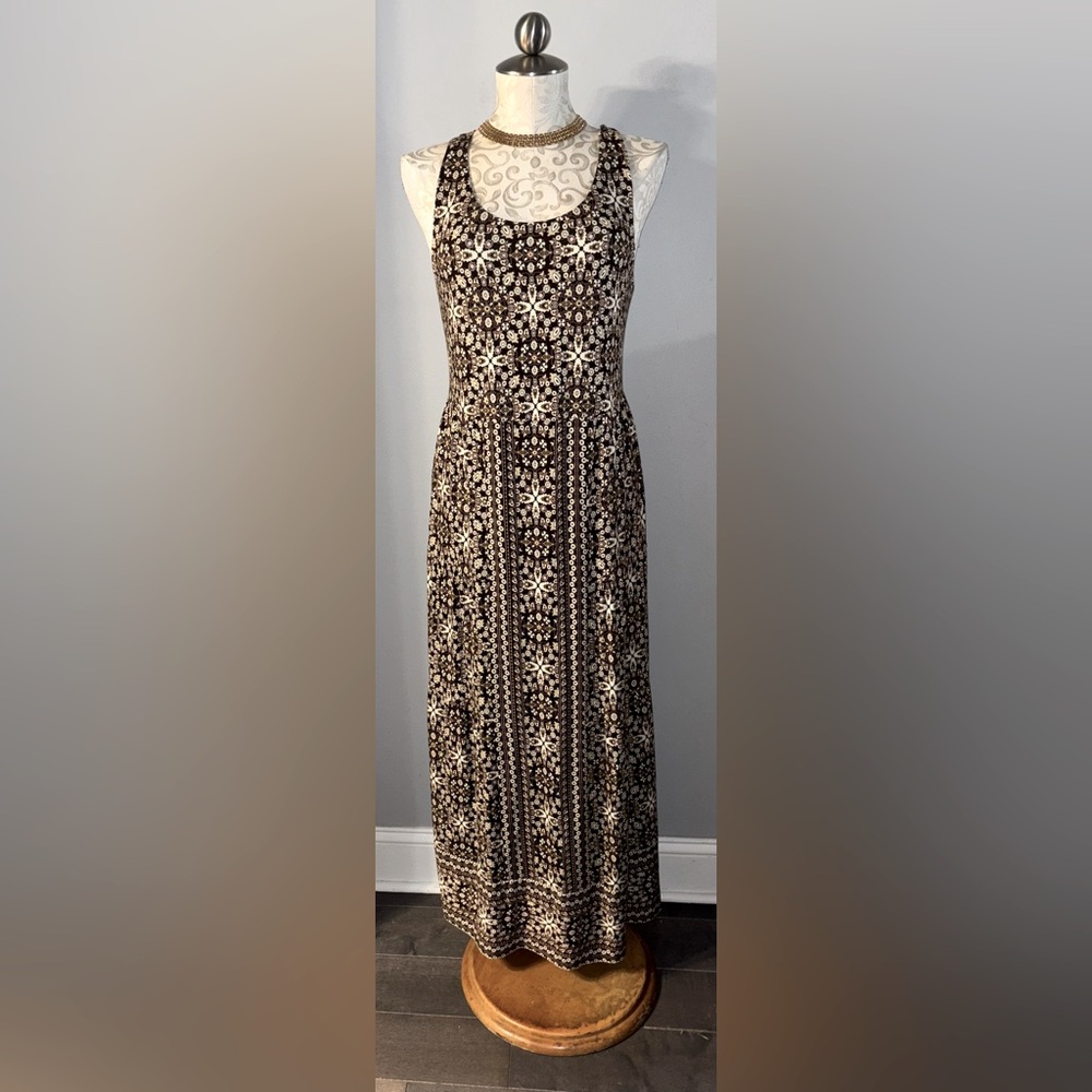 J. Jill Floral Maxi Dress Brown -Cross Back -Size Medium          #47